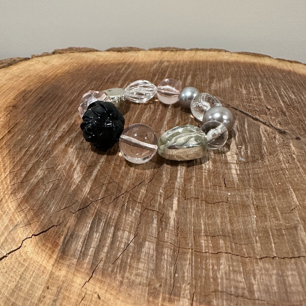 Clear and Black Beaded Stretch Bracelet